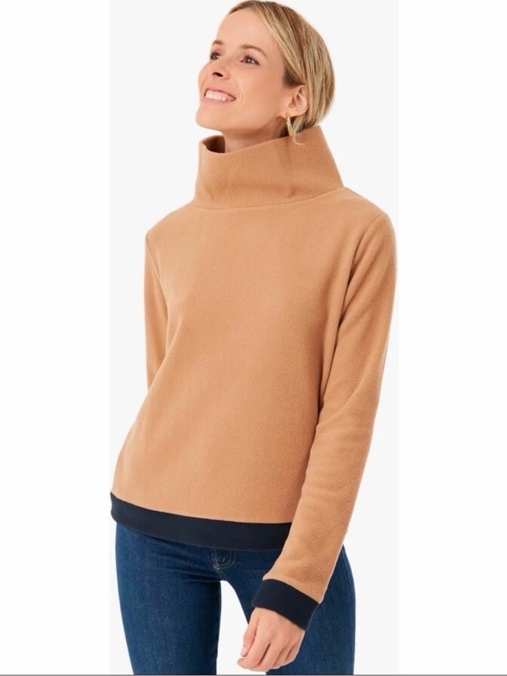 Dudley Stephens Park Slope Turtleneck with Navy Contrast Trim